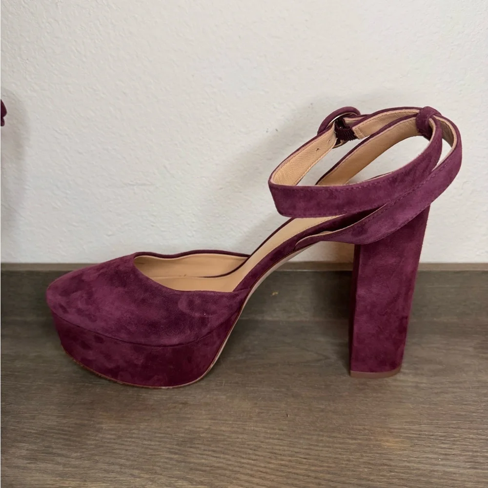NEW Veronica Beard Magda Merlot Suede Platform Ankle-Strap Heels SZ 10